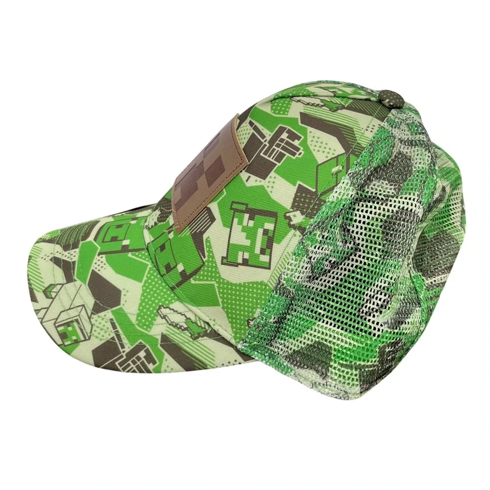 Minecraft Trucker Hat Kids Youth OSFM Green Creeper Pixel Camo Snapback Mesh Cap